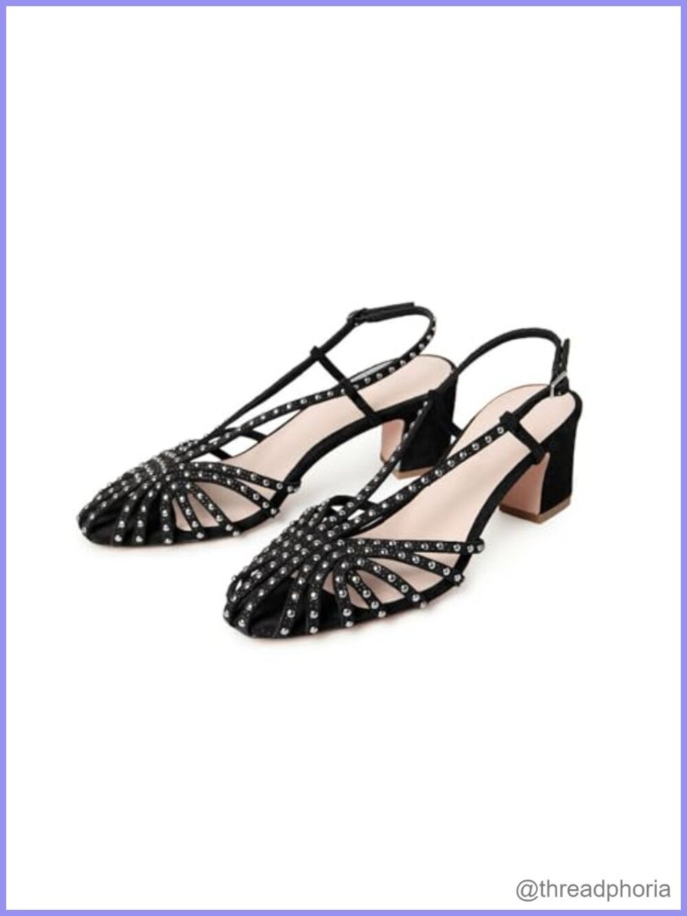 Studded Slingback Heels Faux Suede Caged Block Heel Sandals